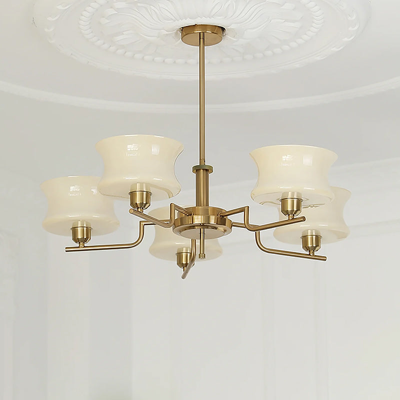 Cream Glass Chandelier | Metal Frame Ceiling Light | Modern Dining Room Lighting | Lologe