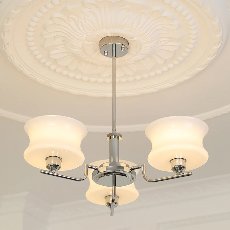 Cream Glass Chandelier | Metal Frame Ceiling Light | Modern Dining Room Lighting | Lologe