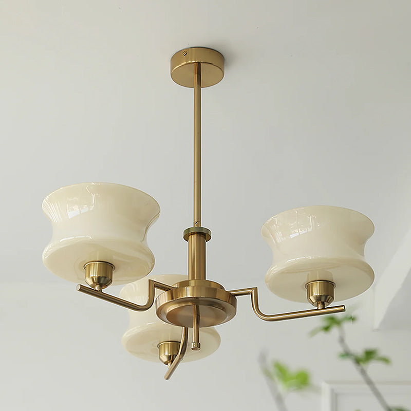 Cream Glass Chandelier | Metal Frame Ceiling Light | Modern Dining Room Lighting | Lologe