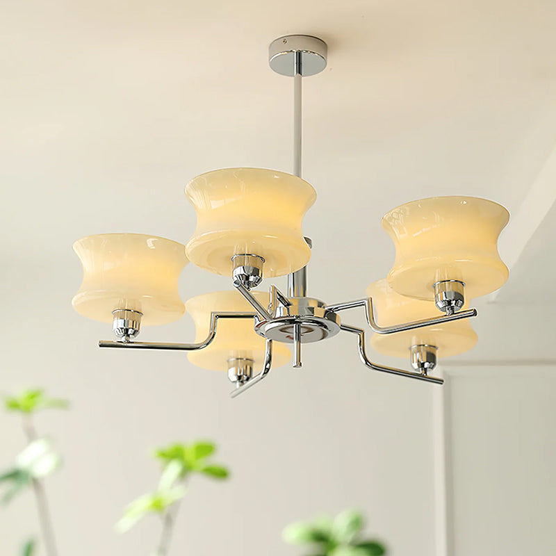 Cream Glass Chandelier | Metal Frame Ceiling Light | Modern Dining Room Lighting | Lologe