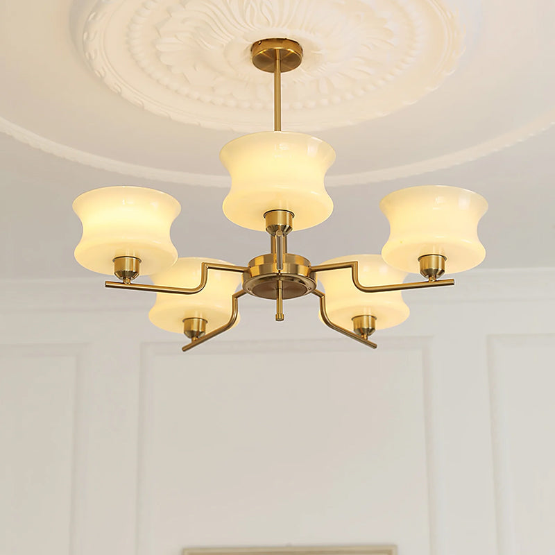 Cream Glass Chandelier | Metal Frame Ceiling Light | Modern Dining Room Lighting | Lologe