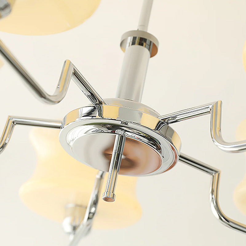 Cream Glass Chandelier | Metal Frame Ceiling Light | Modern Dining Room Lighting | Lologe