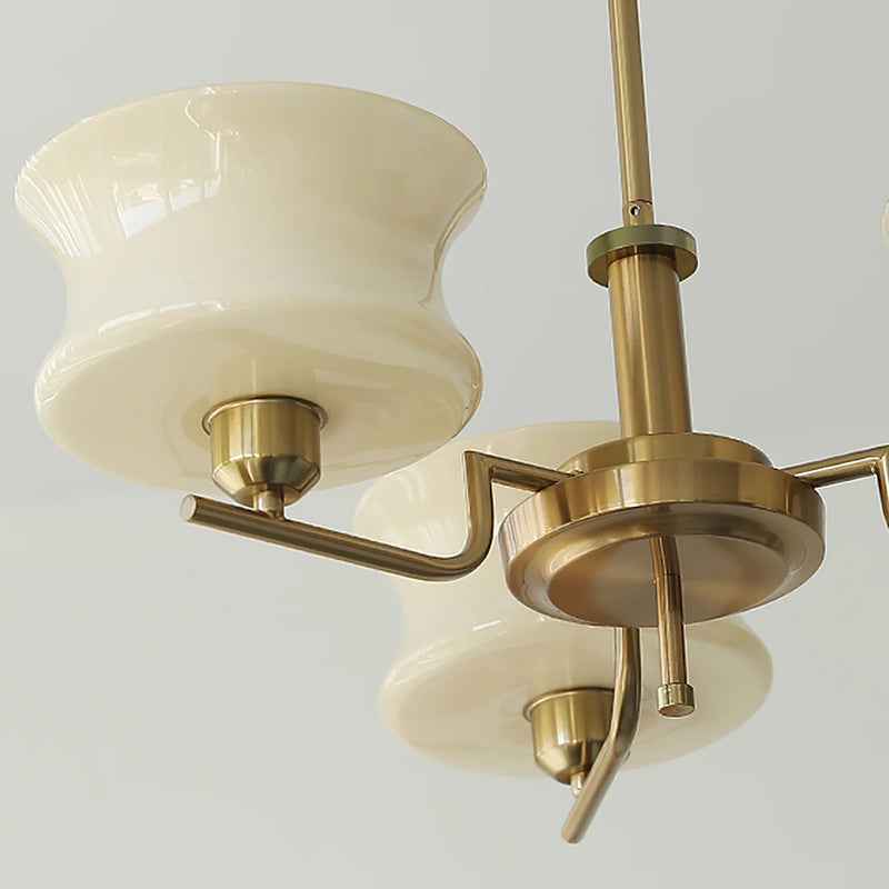 Cream Glass Chandelier | Metal Frame Ceiling Light | Modern Dining Room Lighting | Lologe