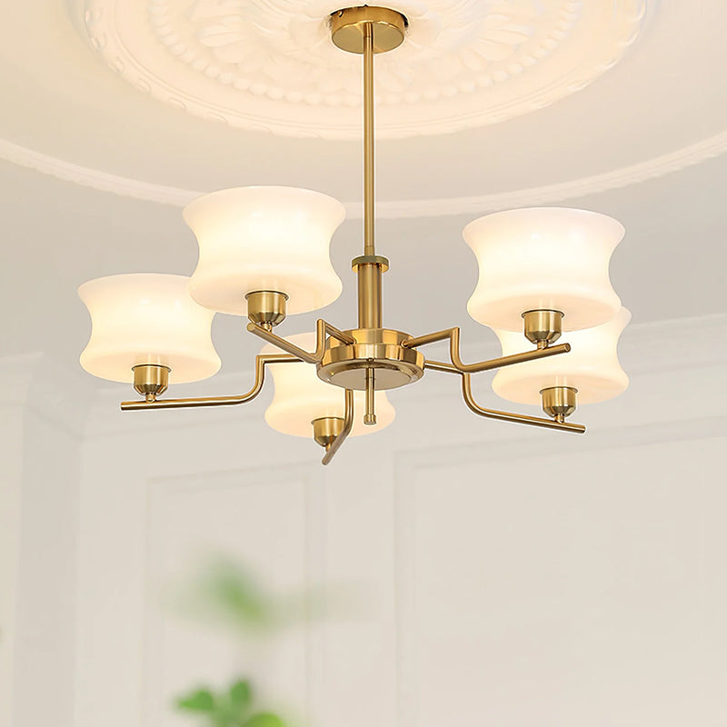 Cream Glass Chandelier | Metal Frame Ceiling Light | Modern Dining Room Lighting | Lologe
