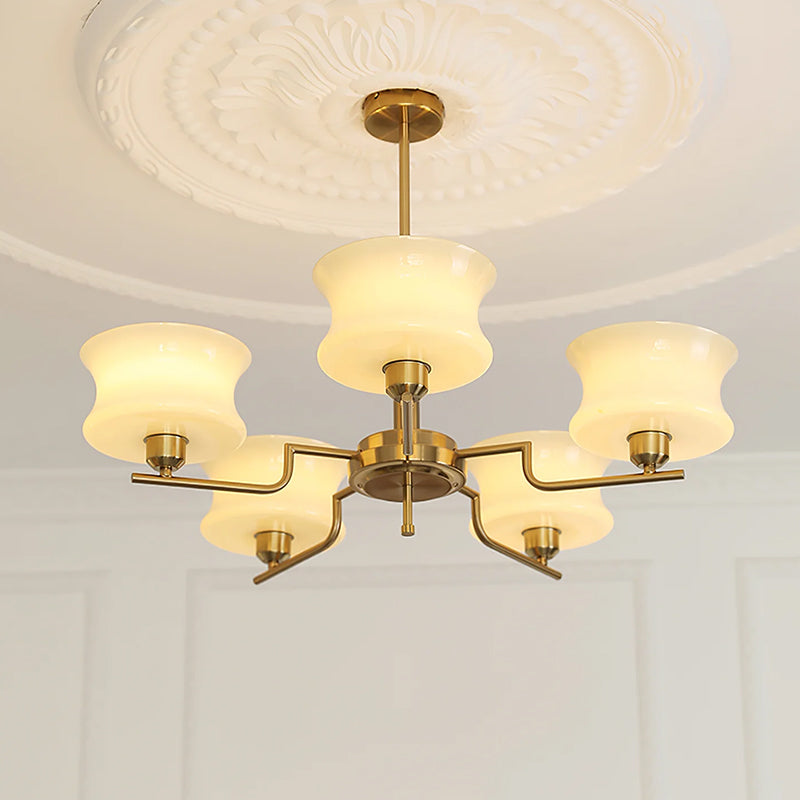 Cream Glass Chandelier | Metal Frame Ceiling Light | Modern Dining Room Lighting | Lologe
