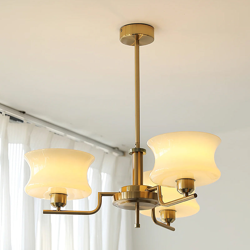 Cream Glass Chandelier | Metal Frame Ceiling Light | Modern Dining Room Lighting | Lologe