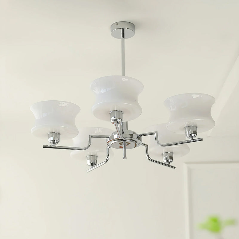 Cream Glass Chandelier | Metal Frame Ceiling Light | Modern Dining Room Lighting | Lologe