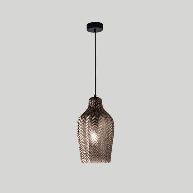 Glass Pendant Light for Dining Room | Textured Wavy Glass Modern Barrel Design | Lologe