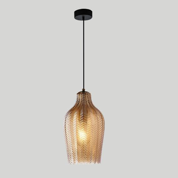 Glass Pendant Light for Dining Room | Textured Wavy Glass Modern Barrel Design | Lologe