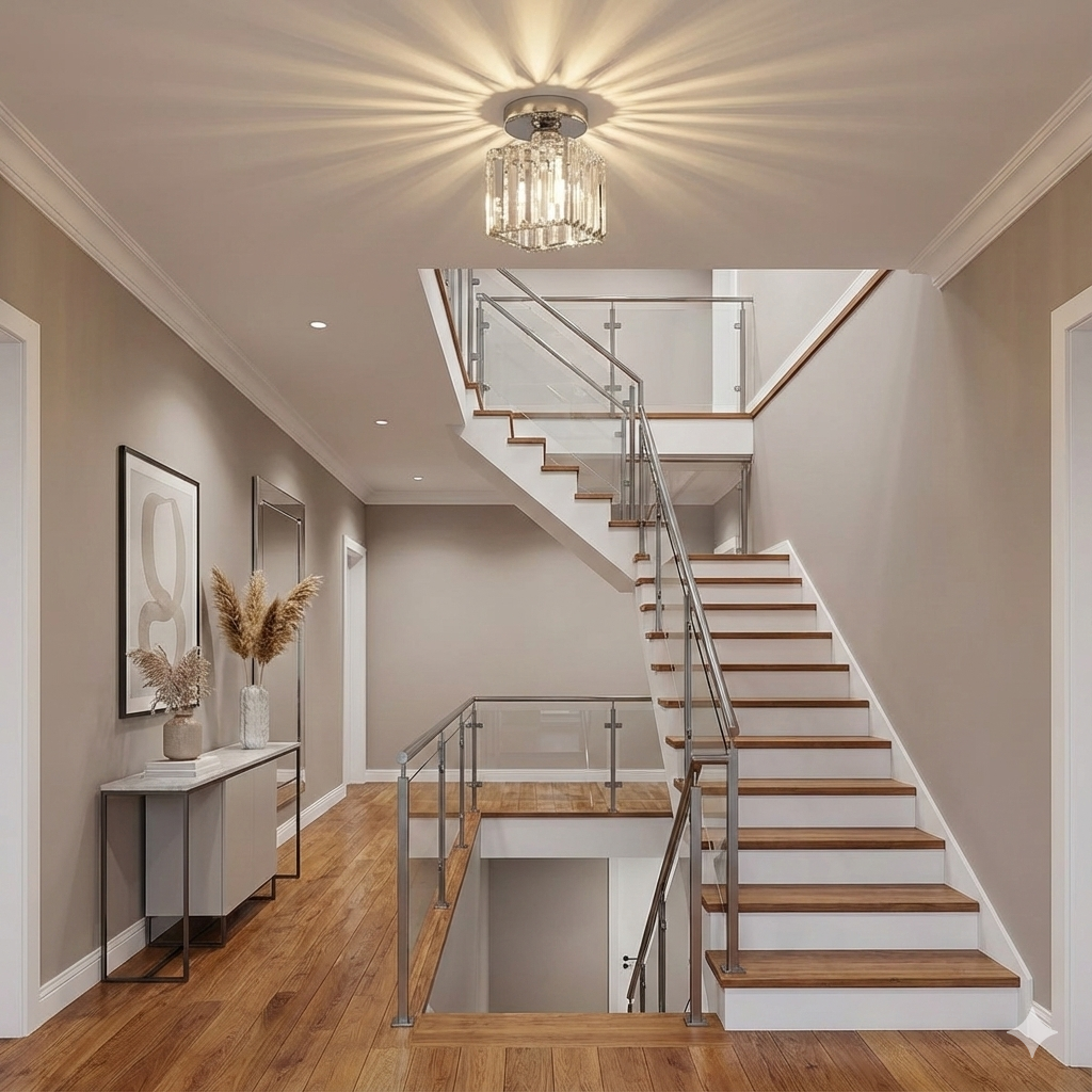Crystal Silver Ceiling Light | Hallway | Flush Mount | Crystal Shade | Modern Glam Style | Round | Lologe