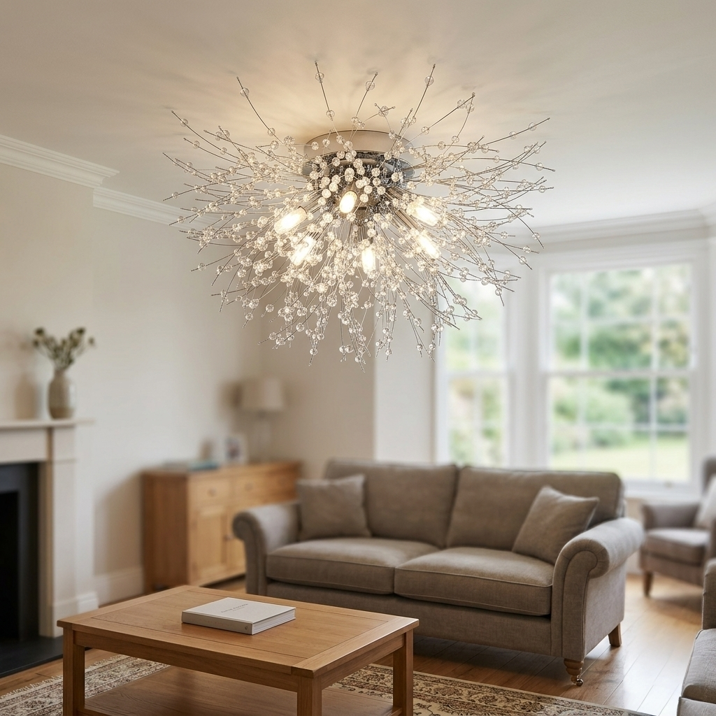 Modern Crystal Dandelion Ceiling Light | Bedroom Living Room | Crystal Shade | Flush Mount | Lologe
