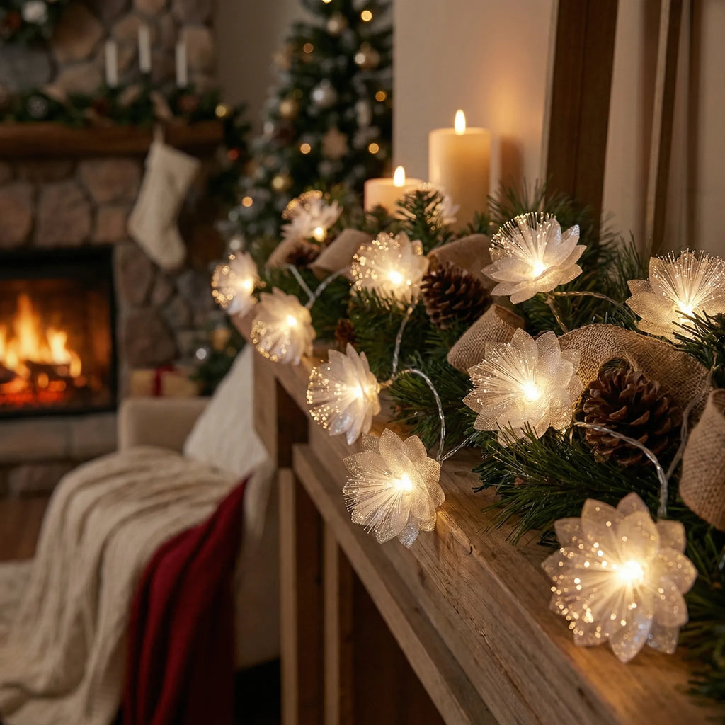 Luminara - Battery-Operated Floral Fairy Light Garland- Christmas Tree Decorating