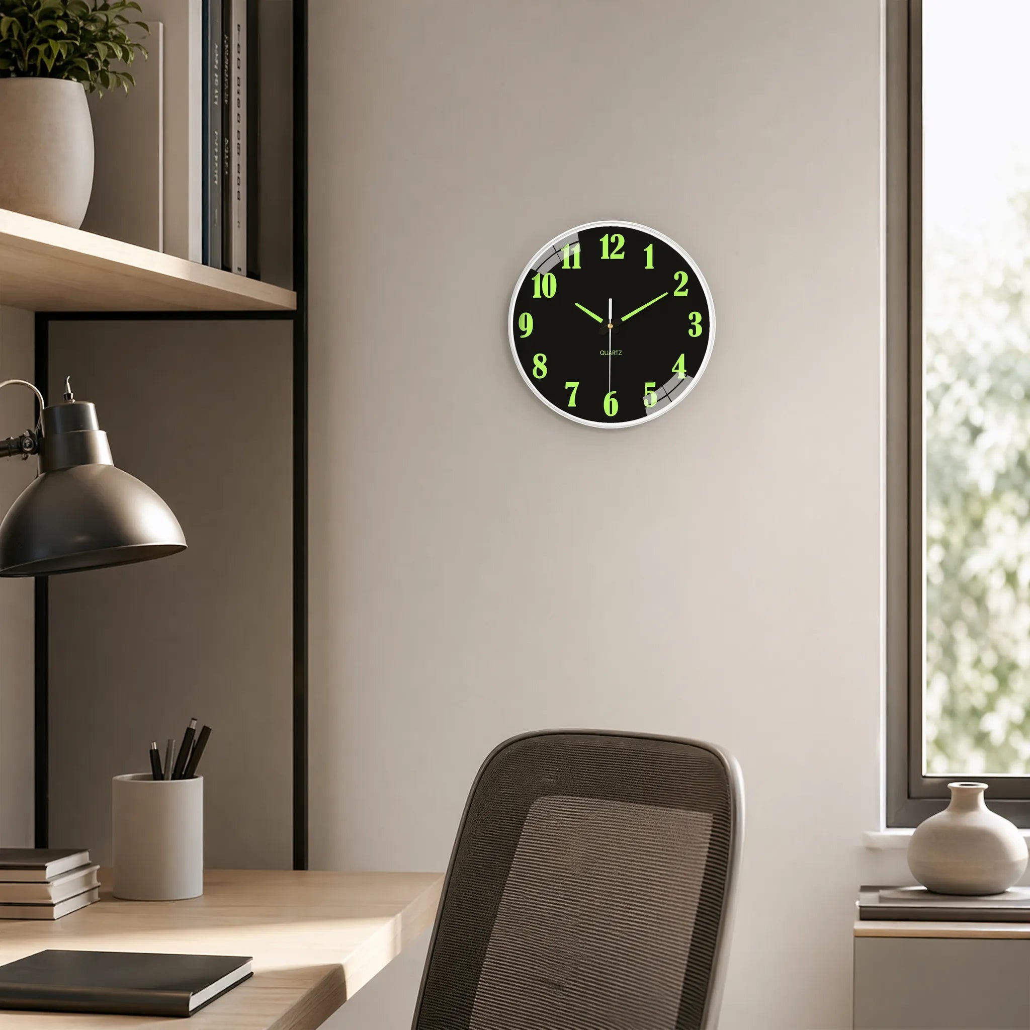 Lumiqlo - Round Luminous Quartz Wall Clock- Tells Time At Night