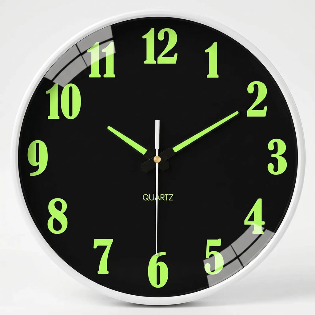 Lumiqlo - Round Luminous Quartz Wall Clock- Tells Time At Night