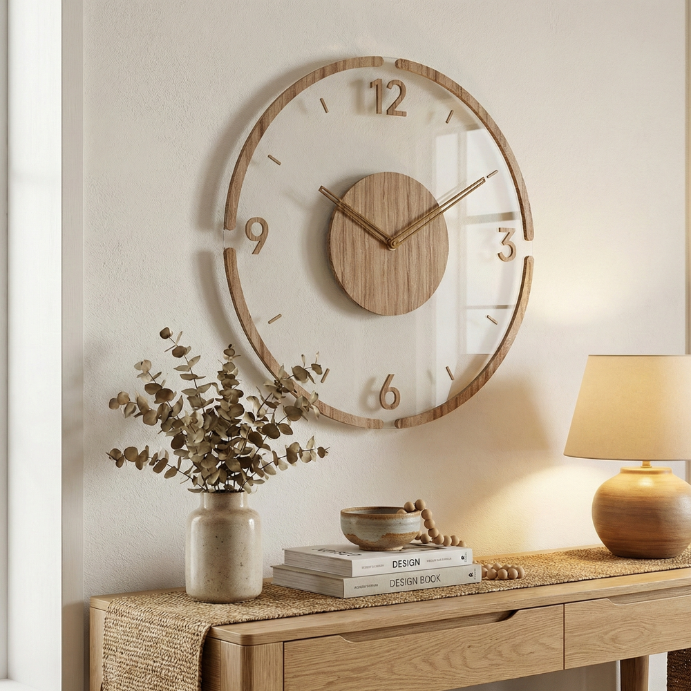 30 cm Modern Wall Clock | Silent Quartz | Acrylic Wood | Minimalist Scandinavian Decor | Lologe