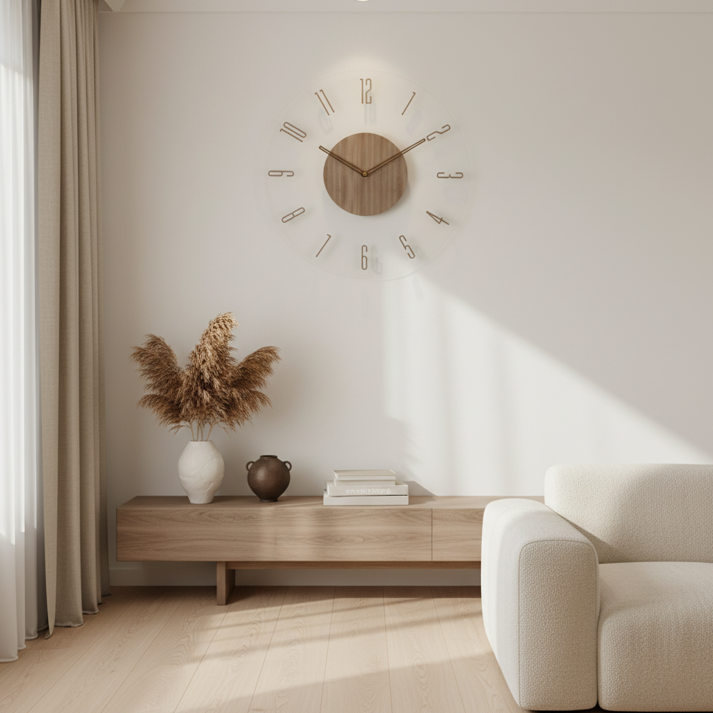 30 cm Modern Wall Clock | Silent Quartz | Acrylic Wood | Minimalist Scandinavian Decor | Lologe