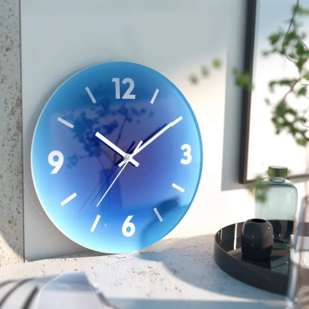 30 cm Modern Glass Wall Clock | Silent Quartz | Minimalist Home Decor | Round Design | Lologe