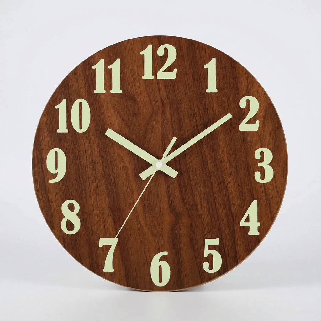Noctivane - Round Luminous Nordic Wall Clock- Checking Time At Night