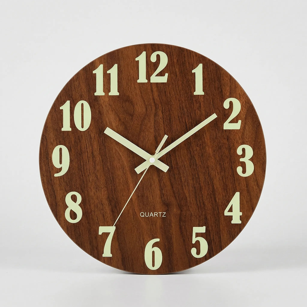 Noctivane - Round Luminous Nordic Wall Clock- Checking Time At Night