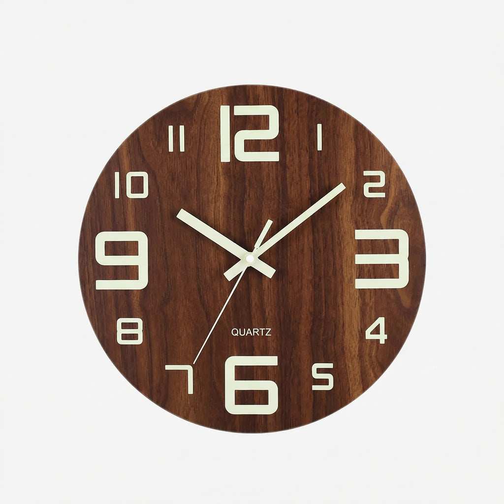 Noctivane - Round Luminous Nordic Wall Clock- Checking Time At Night