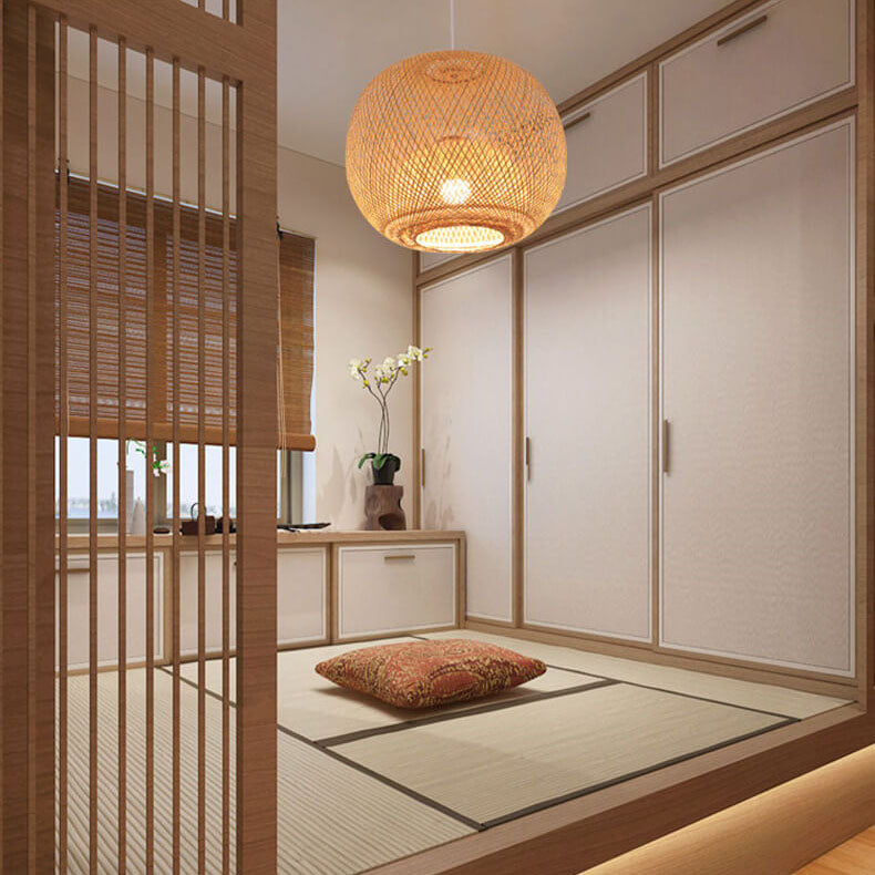 Bamboo Pendant Light for Dining Room | Woven Beige Japanese Style | Lologe