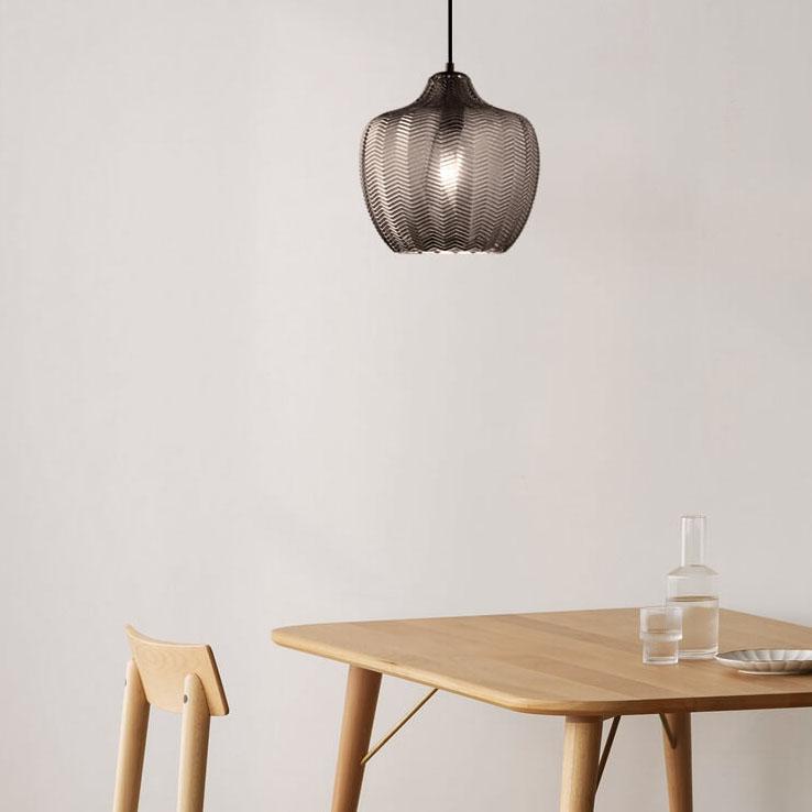 Glass Pendant Light for Dining Room | Textured Wavy Glass Modern Barrel Design | Lologe