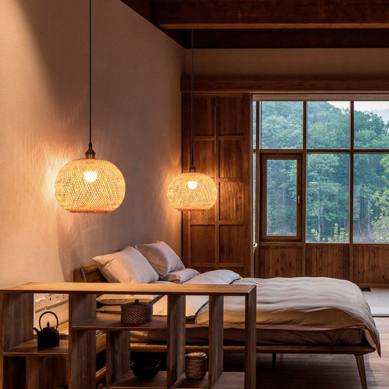 Bamboo Pendant Light for Dining Room | Woven Beige Japanese Style | Lologe