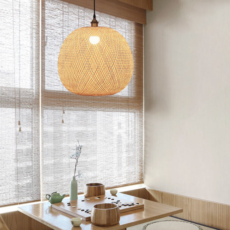 Bamboo Pendant Light for Dining Room | Woven Beige Japanese Style | Lologe