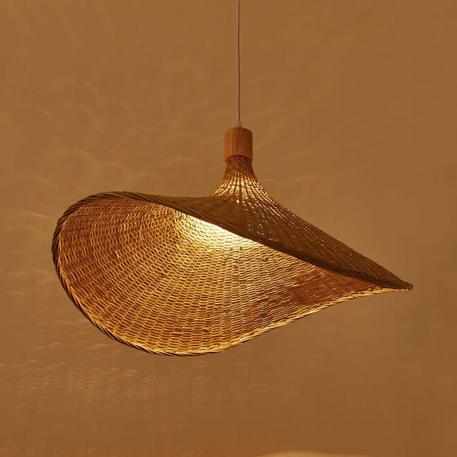 Bamboo Pendant Light for Dining Room | Woven Straw Hat Shade | Lologe