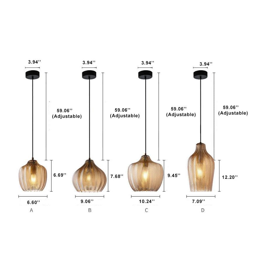Glass Pendant Light for Dining Room | Textured Wavy Glass Modern Barrel Design | Lologe