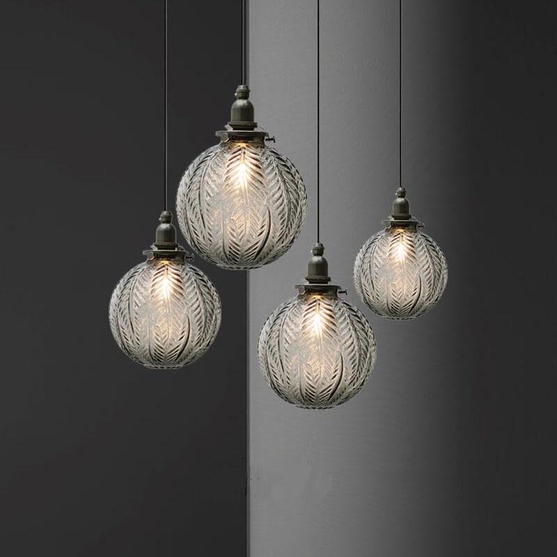Retro Lotus Texture GlasGlass Globe Pendant Light | Dining Room Textured Lotus Glass Vintage Style | Lologes 1-Light Globe Pendant Light