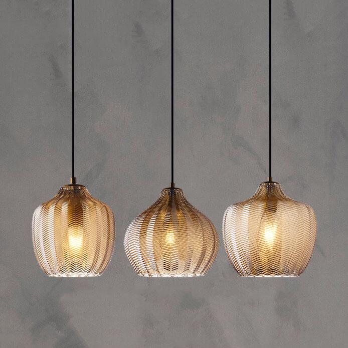 Glass Pendant Light for Dining Room | Textured Wavy Glass Modern Barrel Design | Lologe