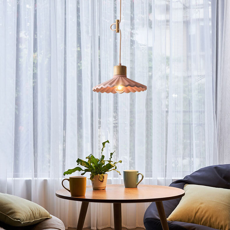 Cement Pendant Light for Living Room | Scalloped Shade Modern Design | Lologe