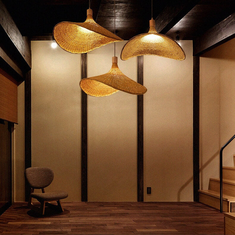 Bamboo Pendant Light for Dining Room | Woven Straw Hat Shade | Lologe