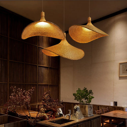 Bamboo Pendant Light for Dining Room | Woven Straw Hat Shade | Lologe