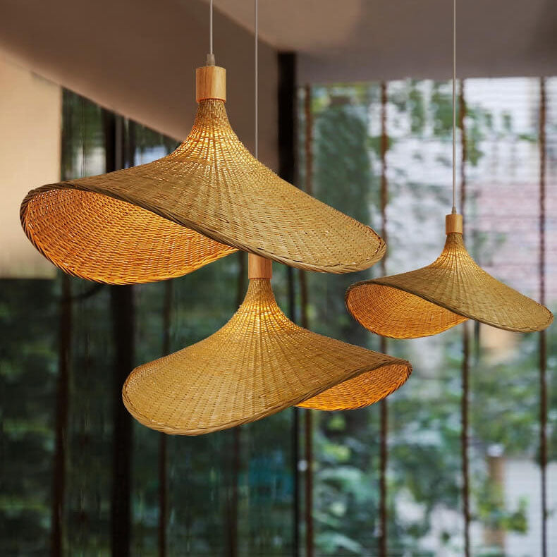 Bamboo Pendant Light for Dining Room | Woven Straw Hat Shade | Lologe