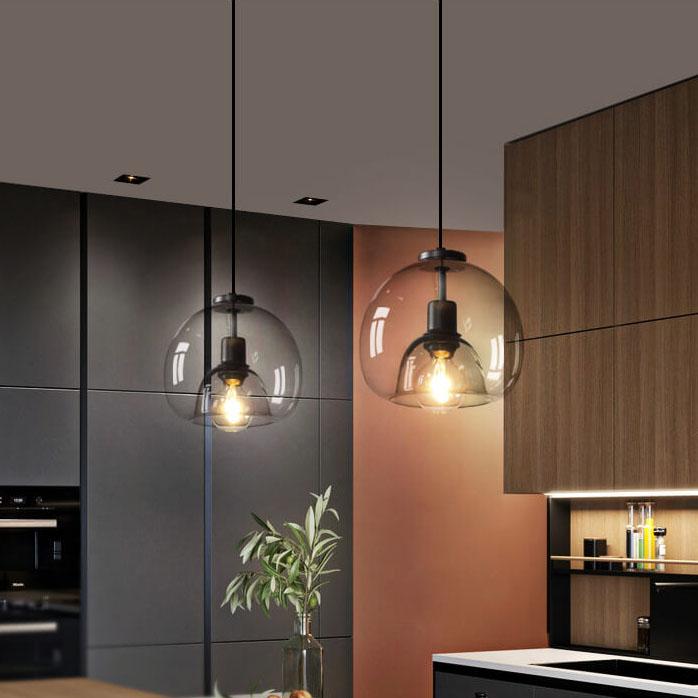 Smoke Grey Glass Dome Pendant Light | Hand-Blown Modern Ceiling Lighting | Lologe