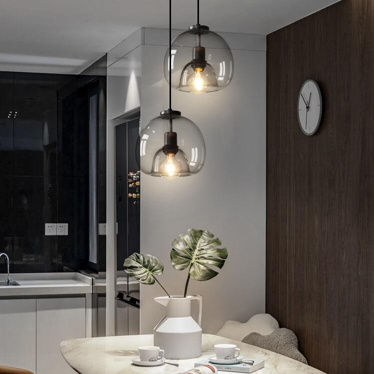 Smoke Grey Glass Dome Pendant Light | Hand-Blown Modern Ceiling Lighting | Lologe