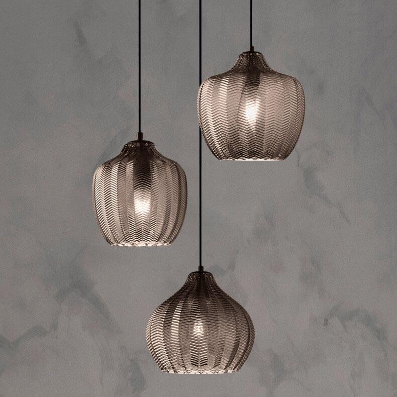 Glass Pendant Light for Dining Room | Textured Wavy Glass Modern Barrel Design | Lologe