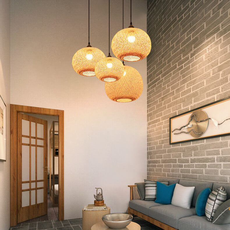Bamboo Pendant Light for Dining Room | Woven Beige Japanese Style | Lologe