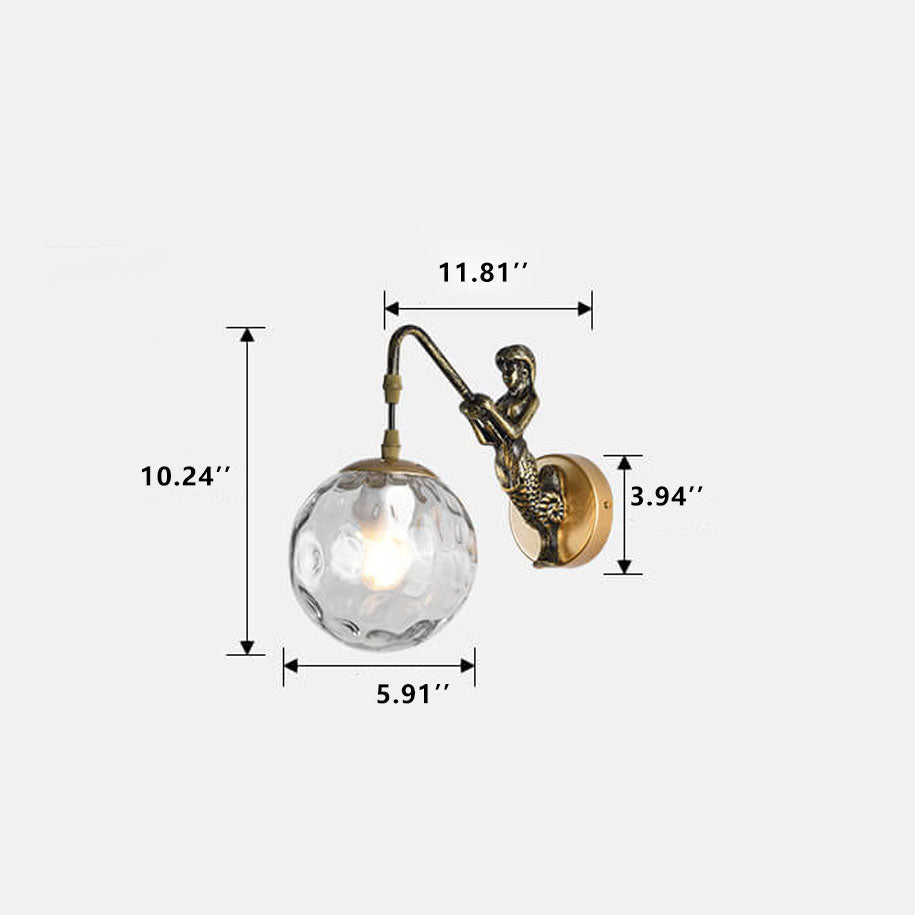 Vintage Mermaid Orb Wall Sconce | Bedroom Metal Resin Glass Light | Lologe