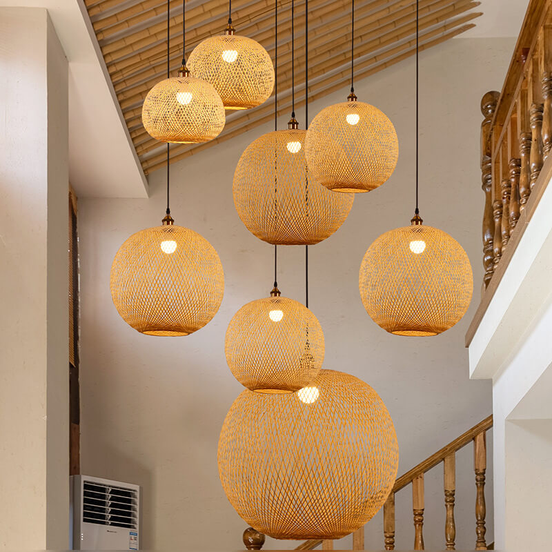 Bamboo Pendant Light for Dining Room | Woven Beige Japanese Style | Lologe