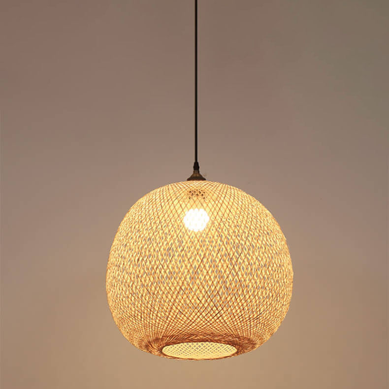 Bamboo Pendant Light for Dining Room | Woven Beige Japanese Style | Lologe
