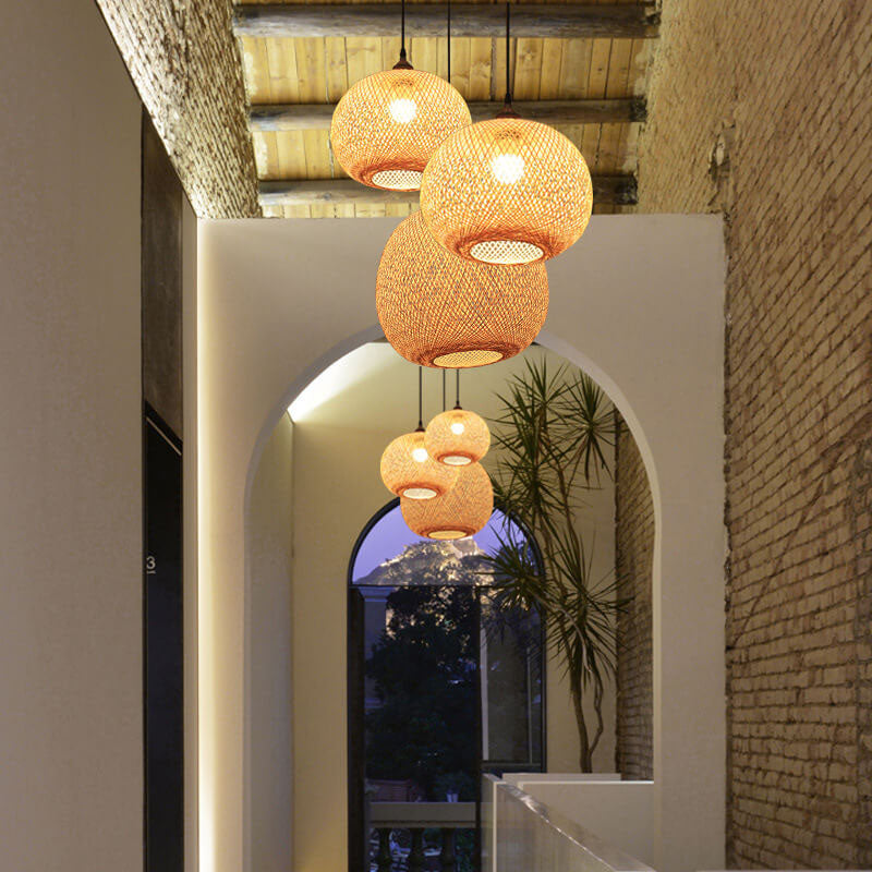 Bamboo Pendant Light for Dining Room | Woven Beige Japanese Style | Lologe