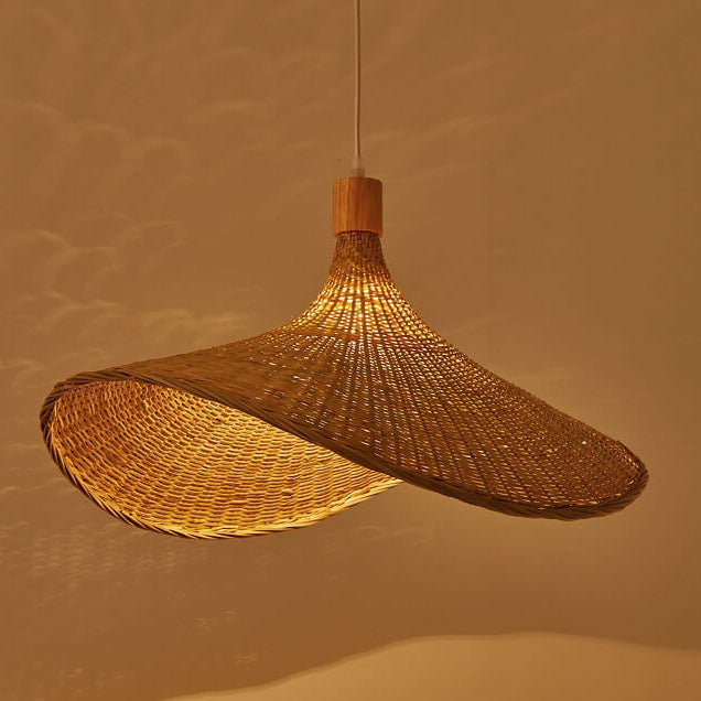 Bamboo Pendant Light for Dining Room | Woven Straw Hat Shade | Lologe
