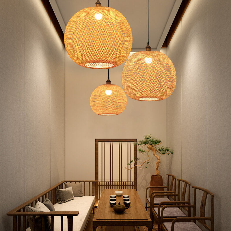 Bamboo Pendant Light for Dining Room | Woven Beige Japanese Style | Lologe
