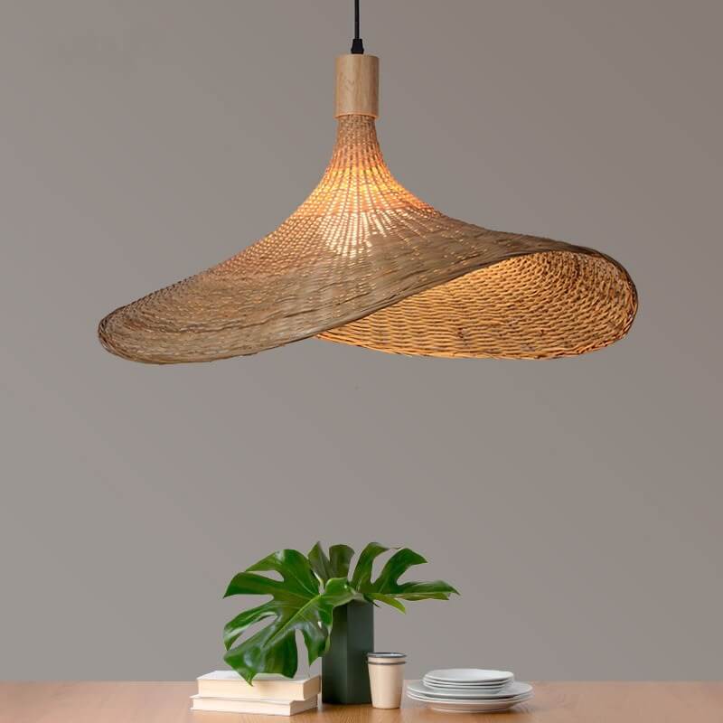 Bamboo Pendant Light for Dining Room | Woven Straw Hat Shade | Lologe