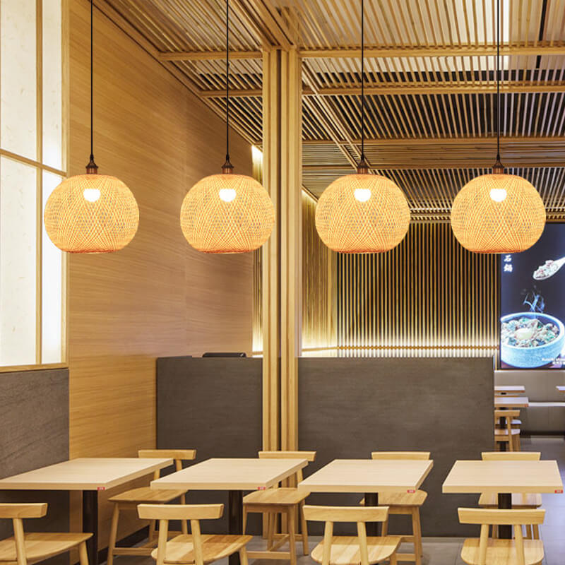 Bamboo Pendant Light for Dining Room | Woven Beige Japanese Style | Lologe