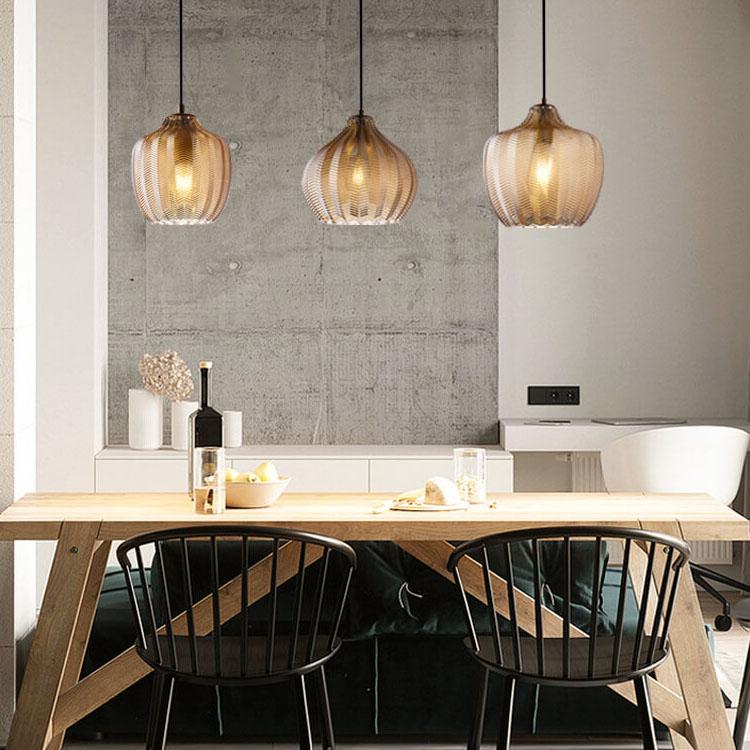 Glass Pendant Light for Dining Room | Textured Wavy Glass Modern Barrel Design | Lologe