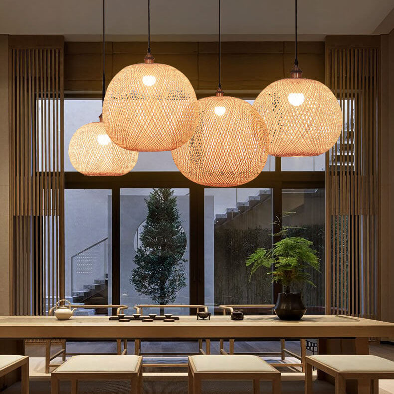 Bamboo Pendant Light for Dining Room | Woven Beige Japanese Style | Lologe